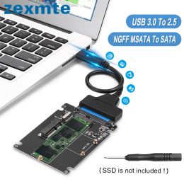 Adapter Zexmte Ngff Msata to Sata 3.0 Adapter M.2 Usb 3.0 to 2.5 Sata Hard Disc 2in1 Converter Reader Sata Card with Cable for Pc Laptop