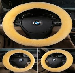 Car Steering Wheel Cover Fluffy Pure Australia Sheepskin Wool 15 inch Yellow6255537