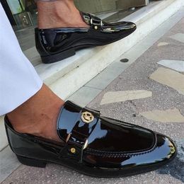 Casual Shoes Arrivals Loafers For Men Buckled Shiny Black Leather Slip-On Office & Career Dress Big Size 38-47