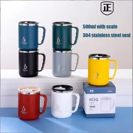 Mugs Stainless Steel Mug Double Layer Coffee Milk Scale Mouth Cup Creative Thermal Insulation Teacup Japanese Style Water Gifts