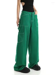 Women's Jeans High Waisted Wide Leg Denim Trouser For Women Green Vintage Baggy Streetwear Straight Jean Cargo Pants Autumn 2024