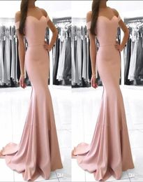 Vestidos Elegant Pink Evening Dresses Mermaid Off the Shoulder Satin Prom Dresses Long Evening Gowns Cheap Bridesmaid Dresses BM097264560