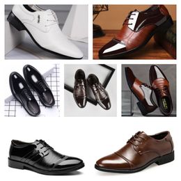 2024 Top Luxury Designer Multi style leather men's black casual shoes, large-sized business dress pointed tie up wedding shoe