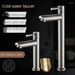 Bathroom Sink Faucets 304 Stainless Steel Basin Faucet Single Hole Cold Household Wash Above Counter Heightening