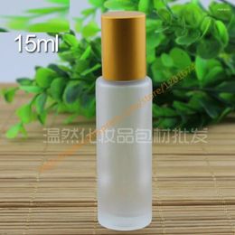 Storage Bottles 15ml Clear Frosted Glass Bottle With Stainless/Glass Roller Matte Gold Aluminium Lid Roll-On Perfume/Deodorant