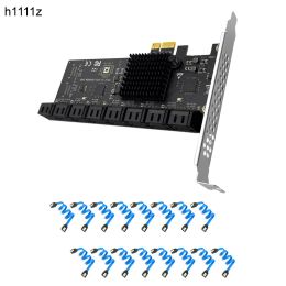 Cards Sata Pcie 1x Adapter 16 Port Sata3.0 Pci Express Controller Pci to Sata Riser Expansion Card Ssd Bit Add on Card for Chia Mining