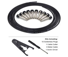 Solderless Connexions Design Guitar Cable DIY Guitar Pedal Patch Cable kit 10 Solderless Black Cap Plug 3M Cable and Cutter2705333