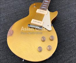 Custom Shop Heavy Relic Gold Top Goldtop Electric Guitar One Piece Mahogany Body Neck P90 Pickups Wrap Around Tailpiece Grov9620085