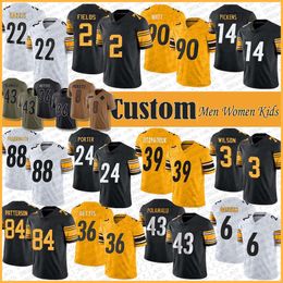 Wholesale 2 Justin Fields 3 Russell Wilson 6 Patrick Queen Football Jersey Cordarrelle Patterson TJ Watt George Pickens Najee Harris Joey Porter Jr Troy Polamalu Jer