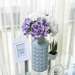 Decorative Flowers White Artificial Hydrangea Fake Flower Branch Silk Peony Plastic Vase Arrangement For Home Wedding Party DIY Decor