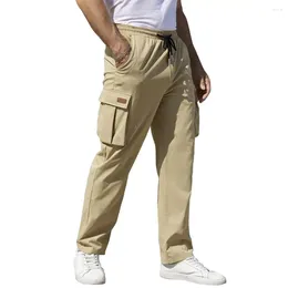 Men's Pants Elastic Waistband Pantsfor Men Drawstring Cargo With Waist Multi Pockets For Outdoor Daily