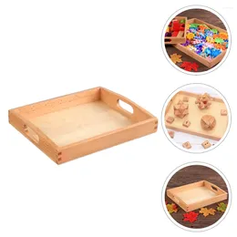 Plates Tray Crafting Wooden Organizer Crafts Container Handle Kids Activity Storage Round Trays
