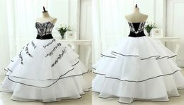 Fashion Gothic Black and White Wedding Dress Bridal Gown Strapless beaded Embroidered Organza Ruffled Layers Long Corset Back Rust6179421