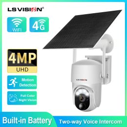 Cameras LS VISION 4G/WIFI 4MP Security Camera with Solar Panel Outdoor Wireless Security Protection Monitoring, Builtin Battery PTZ Cam