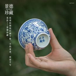 Teaware Sets High-End Handmade Porcelain Master Cup Single Antique Hand Painted Blue And White Point Work Twine Bamboo-Hat Type
