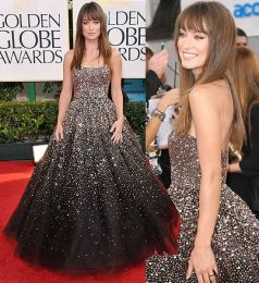 Dresses Olivia Wilde Golden Globes Ball Gown Crystal Sequins Beaded Celebrity Red Carpet Dresses Strapless Sparkle Glitter Formal Evening Prom