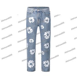 New Designer Jeans High Street Denim Pants Tears Style Kapok Washed Straight Jeans Fashion Vintage Floral Loose Pants
