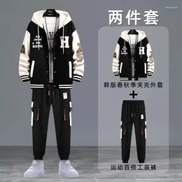 Men's Tracksuits Spring Autumn Men Outfit Set Korean Fashion Clothes Black Sweat Pants Hoodie Sweatsuit 2 Piece Daily Tracksuit 2024