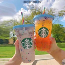 Stanleliness starbucks tumbler Colour Changing Confetti cup reusable straw plastic cup tumbler with straw fl oz ml GPJG