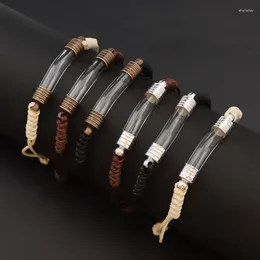 Charm Bracelets Glass Curved Tube Bracelet With Cinnabar Bottle Design Vintage High Quality Bangles DIY Handmade Woven Cord Couple