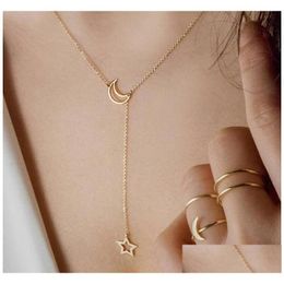 Pendant Necklaces Choker Necklace Moon Star Gold Sier Colour Alloy Chain Collar For Women Party Jewellery Drop Delivery Pendants Dhyaf