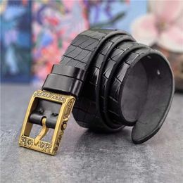 Belts Mens belt luxury retro hand carved ultra thick mens leather belt collar designer brass belt buckle mens belt pulley MBT0002C240407