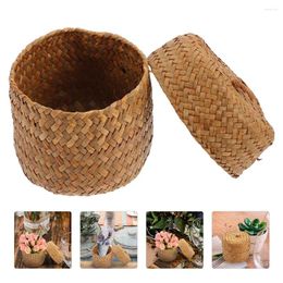 Vases 2 Pcs Flower Box Wardrobe Baskets Household Storage Wicker Woven Container Seaweed Sundry Organiser Hand Seagrass Small