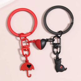 Keychains Lanyards Cute Enamel Keychain Umbrella Cat Key Ring Heart Magnetic Button Chains Friendship Gifts For Women Men DIY Handmade Jewellery Q240403