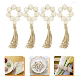 Table Cloth 4 Pcs European Style Handmade Napkin Buckle Dining Decoration Woven Rings Wood Bead