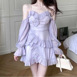 Pure Desire Suspender Dress for Womens Summer French Changchun Flower Blue New Skirt with Ruffled Edges and Waist Cinching Short