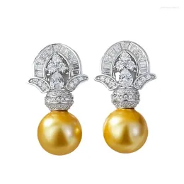 Stud Earrings Longlong Gold 925 Silver Artificially Synthesized 11mm Pearl Fashionable