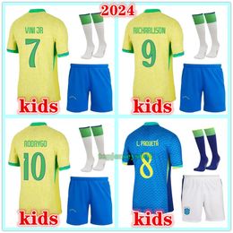 New 2024 BrazilS jersey VINI JR soccer jerseys Home Away kids football kits socks 24 25 child brasilS RICHARLISON RODRYGO jersey shirt