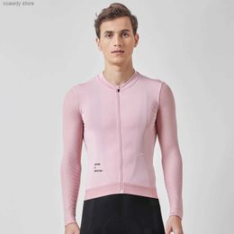 Мужские футболки New Pro Long Seve Cycling Jersey Jersey Лето легкая ткань дизайн воротника с легкой сеткой для мужчин H240407