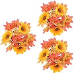 Decorative Flowers Set 3 Maple Wreath Door Decor Leaf Rings Fall Party Pe (plastic) Home Goods