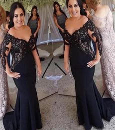 Cheap Vintage Black Mermaid Mother Of The Bride Dresses Sweetheart Top Lace Applique Long Sleeves Vestidos Plus Size Wedding Guest4610019