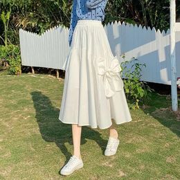 Skirts Design Inspired Mid Length Skirt For Women's 2024 Summer Korean High Waisted Slim Bow A-line Female Clothing