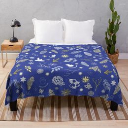 Blankets Winter Woodland Harmony Pattern On Navy Blue Throw Blanket Anime Bed