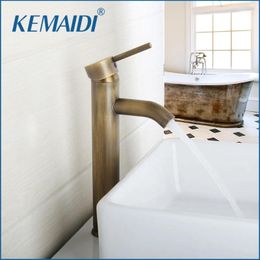 Bathroom Sink Faucets KEMAIDI Basin Contemporary Single Handle Mixer Antique Brass Tall Vessel Faucet Tap