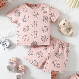 Clothing Sets Infant Toddler Baby Girls Boys Clothes Bear Print T-Shirt Shorts Cute Summer Outfit Drop Delivery Kids Maternity Otxjz