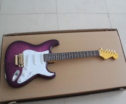 Immediately send good style ST double wave 22 electric guitar tiger maple purple body rose wood finger board1807806