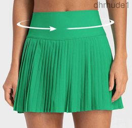 Lu Lemen Yoga Skirts Pleated Outfits Tennis Golf Sports Shorts with Inside Pocket Womens Leggings Quick Dry Breathable Pants Running Exercise Fitness Gy EFX3