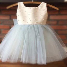 ALine Flower Girl Dress Wedding Party Knee Length Scoop Neck Sleeveless Satin With Bows Tutu Frozen Cute Fit 316 Years 2023 240326