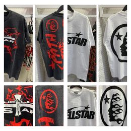 designer t shirt summer shirt crew neck shirts acetate regular T-Shirts hellstar designer hip hop hipster washed fabric graffiti Lettering foil print pattern