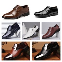 New Designer Multi style leather shoes, men's black casual shoes, large-sized business dress shoes, pointed tie up wedding shoes