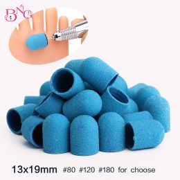 Bits 5pcs 10# 13# Blue Sanding Bands Block Caps Grip120# 80# 180# Sanding Caps Manicure Pedicure Electric Nail Drill Bits Cutters