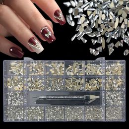 Eyeliner 3100pcs Charms Nail Art Rhinestones Diamonds Kit Glass Crystals Decorations Set Ab 1pc Pick Up Pen 21 Grids Acrylic Box