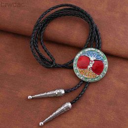 Bolo Ties European and American new style bolo tie tree of wisdom bow tie fashionable mens leather cord necklace 240407