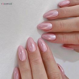 False Nails Glossy Pink Press On Full Cover Almond Fake For Women Daily Party DIY Manicure Wearable Tips 24Pcs