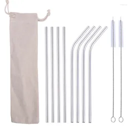 Drinking Straws 10 Sets Metal Reusable Stainless Steel Straight Bent Straw With Cleaning Brush Set Party Bar Accessory Wholesale