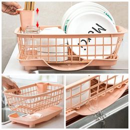 Kitchen Storage Plastic Tableware Drain Rack Pink White Green Blue Accessories Bowl Convenient